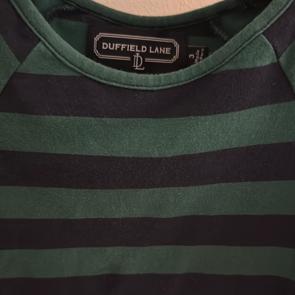 Duffield Lane Green and Black Striped Short Sleeve Tee - Picture 2 of 3